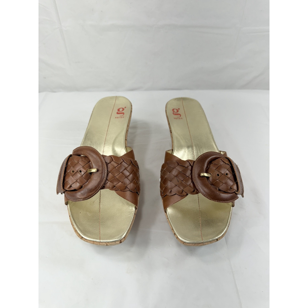 NIKE LAB G SERIES Brown Basketweave Leather Sandals 6 CORK
